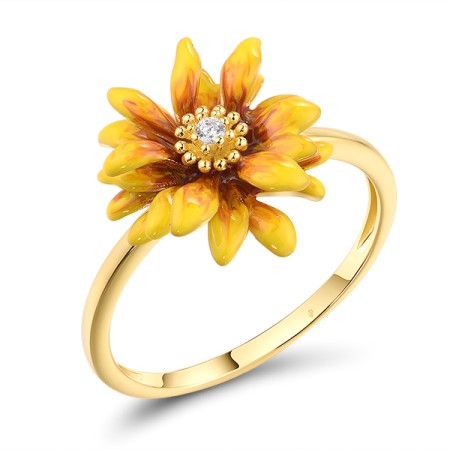 Sterling Silver w/ Yellow Plating Ring Enamel,White Cubic Zirconia (R318616ENASY925) - US 6