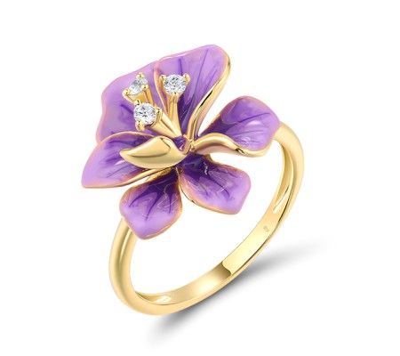 Sterling Silver w/ Yellow Plating Ring Enamel,White Cubic Zirconia (R318617ENASY925) - US 6