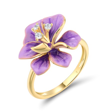 Sterling Silver w/ Yellow Plating Ring Enamel,White Cubic Zirconia (R318617ENASY925) - US 6