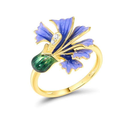 Sterling Silver w/ Yellow Plating Ring Enamel,White Cubic Zirconia (R318618ENASY925) - US 6