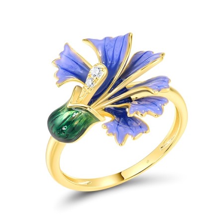 Sterling Silver w/ Yellow Plating Ring Enamel,White Cubic Zirconia (R318618ENASY925) - US 6