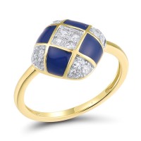 Sterling Silver w/ Ionic Yellow Plating Ring Enamel,White Cubic Zirconia (R318629ENASP925) - US 7