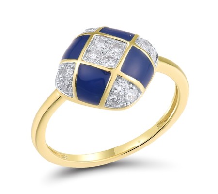 Sterling Silver w/ Ionic Yellow Plating Ring Enamel,White Cubic Zirconia (R318629ENASP925) - US 7