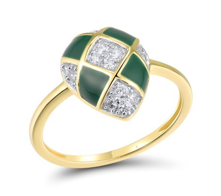 Sterling Silver w/ Ionic Yellow Plating Ring Enamel,White Cubic Zirconia (R318631ENASP925) - US 6