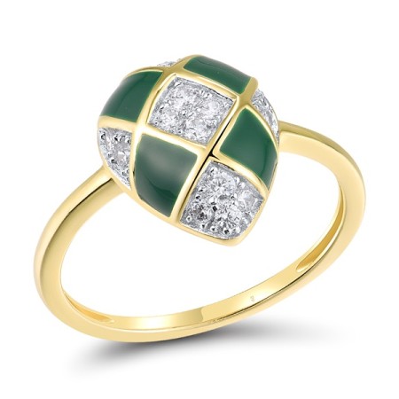 Sterling Silver w/ Ionic Yellow Plating Ring Enamel,White Cubic Zirconia (R318631ENASP925) - US 6