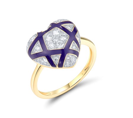 Sterling Silver w/ Ionic Yellow Plating Ring Enamel,White Cubic Zirconia (R318632ENASP925) - US 6