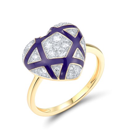 Sterling Silver w/ Ionic Yellow Plating Ring Enamel,White Cubic Zirconia (R318632ENASP925) - US 6