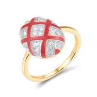 Sterling Silver w/ Ionic Yellow Plating Ring Enamel,White Cubic Zirconia (R318633ENASP925) - US 6