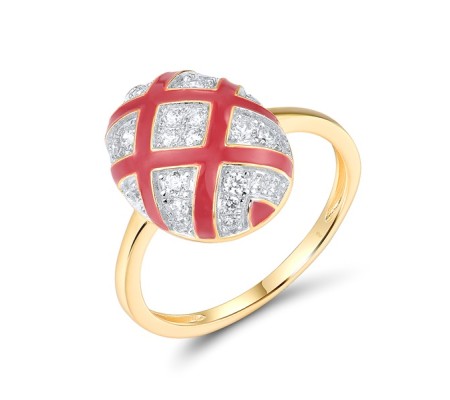 Sterling Silver w/ Ionic Yellow Plating Ring Enamel,White Cubic Zirconia (R318633ENASP925) - US 6