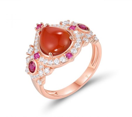 Sterling Silver w/ Rose Plating Ring Created Ruby,Dyed Red Agate,White Cubic Zirconia (R318669RARZSR925) - US 6