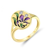 Sterling Silver w/ Ionic Yellow Plating Ring Enamel,White Cubic Zirconia (R318832ENASP925) - US 6