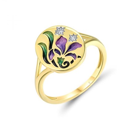 Sterling Silver w/ Ionic Yellow Plating Ring Enamel,White Cubic Zirconia (R318832ENASP925) - US 6