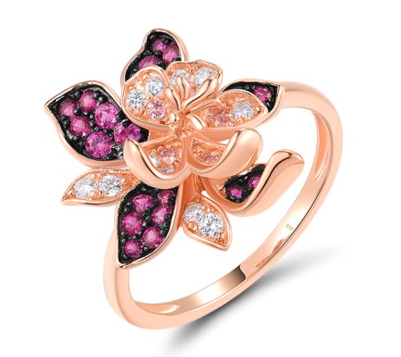 Sterling Silver w/ Rose Black Plating Ring Created Pink Sapphire,Created Ruby,White Cubic Zirconia (R318880CPRZSD925) - US 6