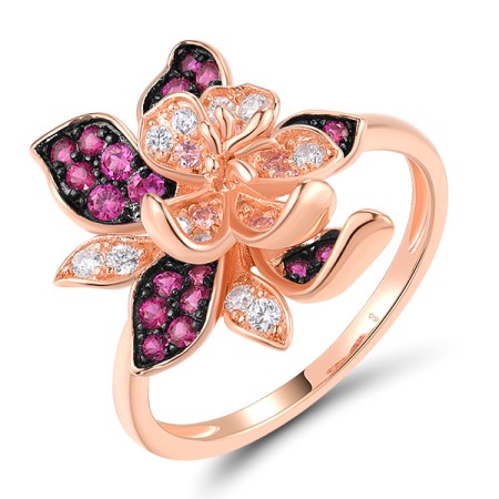 Sterling Silver w/ Rose Black Plating Ring Created Pink Sapphire,Created Ruby,White Cubic Zirconia (R318880CPRZSD925) - US 6