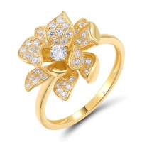 Sterling Silver w/ Yellow Plating Ring White Cubic Zirconia (R318881WCZSY925) - US 7