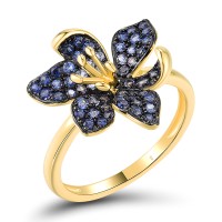 Sterling Silver w/ Yellow Black Plating Ring Blue Nano Cubic Zirconia,Blue Spinel,Created Sapphire (R318882BBCRSC925) - US 6