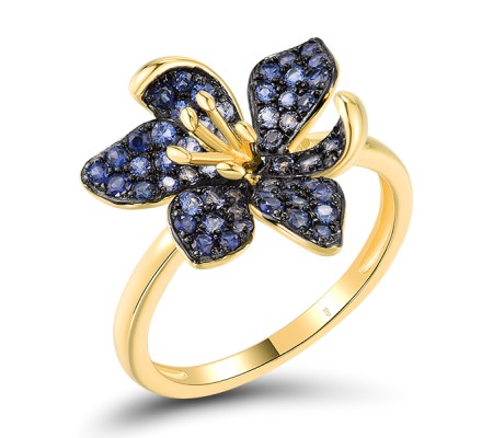 Sterling Silver w/ Yellow Black Plating Ring Blue Nano Cubic Zirconia,Blue Spinel,Created Sapphire (R318882BBCRSC925) - US 6