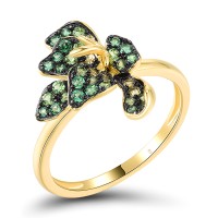 Sterling Silver w/ Yellow Black Plating Ring Green Nano Cubic Zirconia (Per,Green Spinel (R318883GSNZSC925) - US 6