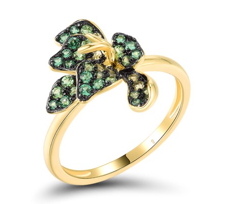 Sterling Silver w/ Yellow Black Plating Ring Green Nano Cubic Zirconia (Per,Green Spinel (R318883GSNZSC925) - US 6