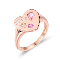 Sterling Silver w/ Rose Plating Ring Created Pink Sapphire,White Cubic Zirconia (R318925CPSZSR925) - US 6