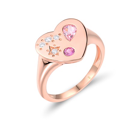 Sterling Silver w/ Rose Plating Ring Created Pink Sapphire,White Cubic Zirconia (R318925CPSZSR925) - US 6