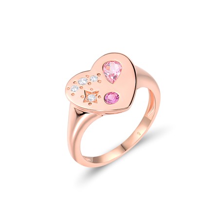 Sterling Silver w/ Rose Plating Ring Created Pink Sapphire,White Cubic Zirconia (R318925CPSZSR925) - US 6