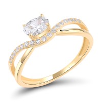 Sterling Silver w/ Yellow Plating Ring White Cubic Zirconia (R318943WCZSY925) - US 6