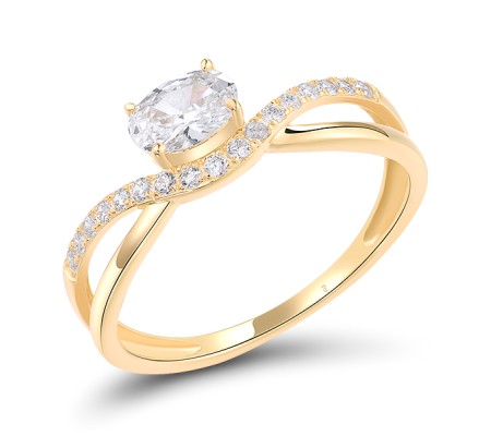 Sterling Silver w/ Yellow Plating Ring White Cubic Zirconia (R318943WCZSY925) - US 6