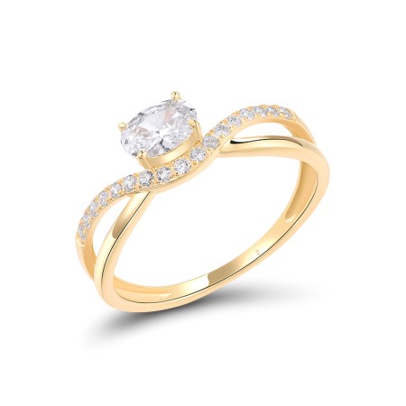 Sterling Silver w/ Yellow Plating Ring White Cubic Zirconia (R318943WCZSY925) - US 6