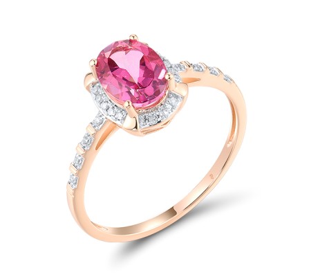 14KRW Ring Diamond,Pink Topaz (R318993PNT14KRW) - US 7.5