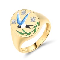 Sterling Silver w/ Ionic Yellow Plating Ring Enamel,White Cubic Zirconia (R319010ENASP925) - US 6