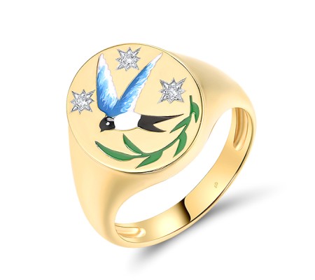 Sterling Silver w/ Ionic Yellow Plating Ring Enamel,White Cubic Zirconia (R319010ENASP925) - US 6