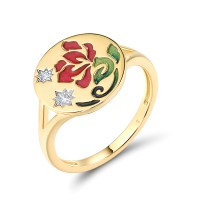 Sterling Silver w/ Ionic Yellow Plating Ring White Cubic Zirconia,Enamel (R319011ENASP925) - US 6