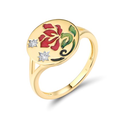 Sterling Silver w/ Ionic Yellow Plating Ring White Cubic Zirconia,Enamel (R319011ENASP925) - US 6
