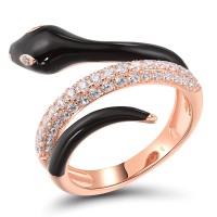 Sterling Silver w/ Rose Plating Ring Enamel,White Cubic Zirconia (R319016ENASR925) - US 6