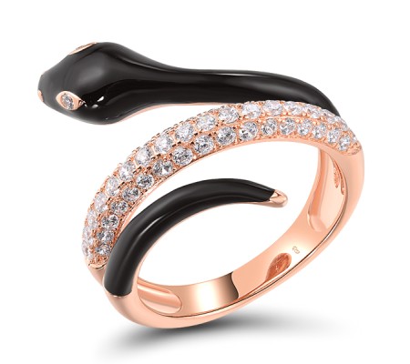 Sterling Silver w/ Rose Plating Ring Enamel,White Cubic Zirconia (R319016ENASR925) - US 6