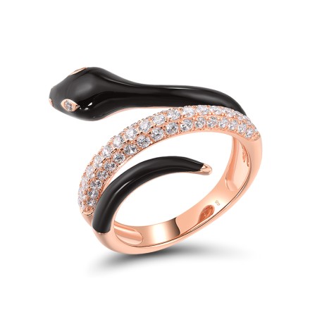 Sterling Silver w/ Rose Plating Ring Enamel,White Cubic Zirconia (R319016ENASR925) - US 6