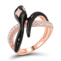 Sterling Silver w/ Rose Plating Ring White Cubic Zirconia,Enamel (R319017ENASR925) - US 6