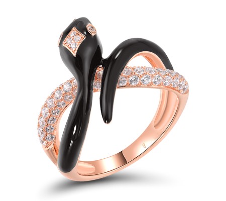 Sterling Silver w/ Rose Plating Ring White Cubic Zirconia,Enamel (R319017ENASR925) - US 6