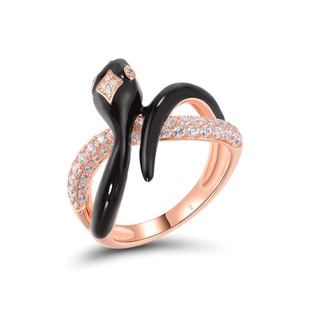 Sterling Silver w/ Rose Plating Ring White Cubic Zirconia,Enamel (R319017ENASR925) - US 6