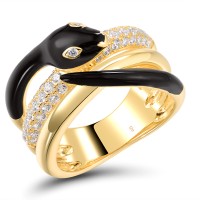 Sterling Silver w/ Yellow Plating Ring Enamel,White Cubic Zirconia (R319018ENASY925) - US 6