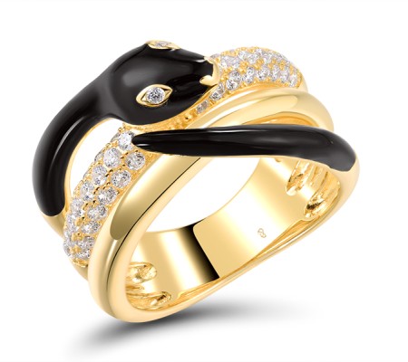 Sterling Silver w/ Yellow Plating Ring Enamel,White Cubic Zirconia (R319018ENASY925) - US 6