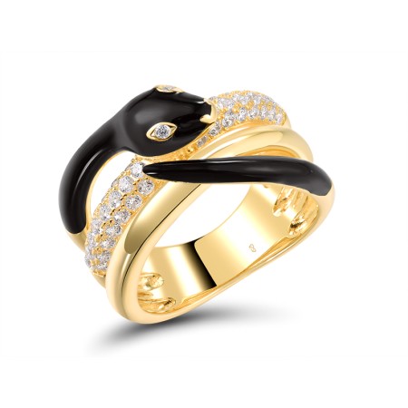 Sterling Silver w/ Yellow Plating Ring Enamel,White Cubic Zirconia (R319018ENASY925) - US 6