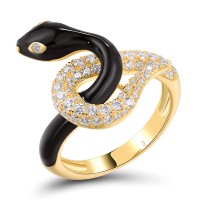 Sterling Silver w/ Yellow Plating Ring White Cubic Zirconia,Enamel (R319019ENASY925) - US 6