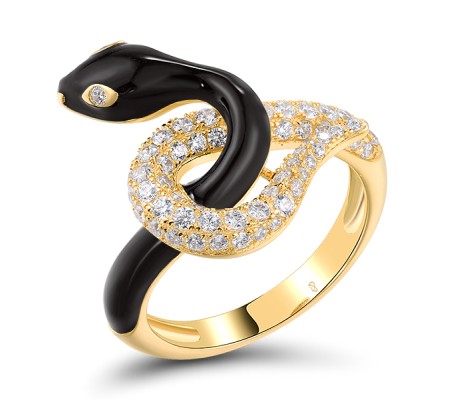 Sterling Silver w/ Yellow Plating Ring White Cubic Zirconia,Enamel (R319019ENASY925) - US 6