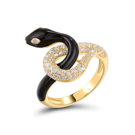 Sterling Silver w/ Yellow Plating Ring White Cubic Zirconia,Enamel (R319019ENASY925) - US 6