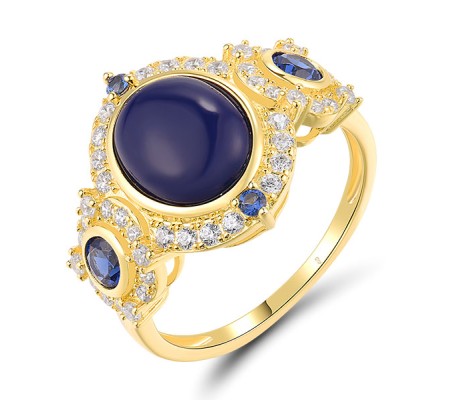 Sterling Silver w/ Yellow Plating Ring Blue Nano Cubic Zirconia,Created Lapis,White Cubic Zirconia (R319020BLAZSY925) - US 6