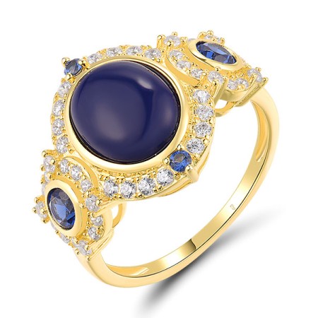 Sterling Silver w/ Yellow Plating Ring Blue Nano Cubic Zirconia,Created Lapis,White Cubic Zirconia (R319020BLAZSY925) - US 6
