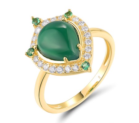 Sterling Silver w/ Yellow Plating Ring Dyed Green Agate,Green Spinel,White Cubic Zirconia (R319021GSGZSY925) - US 6