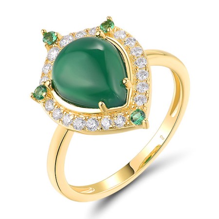 Sterling Silver w/ Yellow Plating Ring Dyed Green Agate,Green Spinel,White Cubic Zirconia (R319021GSGZSY925) - US 6